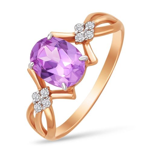 Кольцо из красного золота с александритом искусственным р. 16,5 585Gold