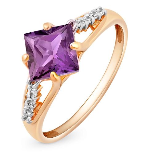 Кольцо из красного золота с александритом искусственным/фианитом р. 16,5 585Gold