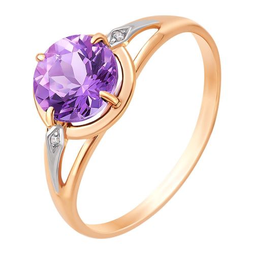 Кольцо из красного золота с аметистом/фианитом р. 15,5 585Gold