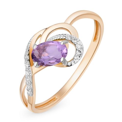 Кольцо из красного золота с аметистом/фианитом р. 16,5 585Gold