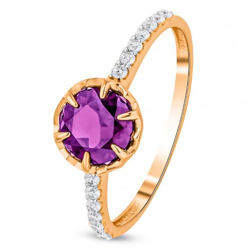 Кольцо из красного золота с аметистом/фианитом р. 17 585Gold