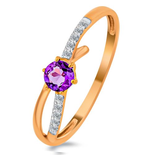 Кольцо из красного золота с аметистом/фианитом р. 17,5 585Gold