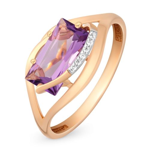Кольцо из красного золота с аметистом/фианитом р. 18 585Gold