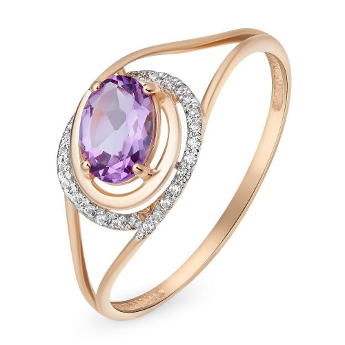 Кольцо из красного золота с аметистом/фианитом р. 19,5 585Gold