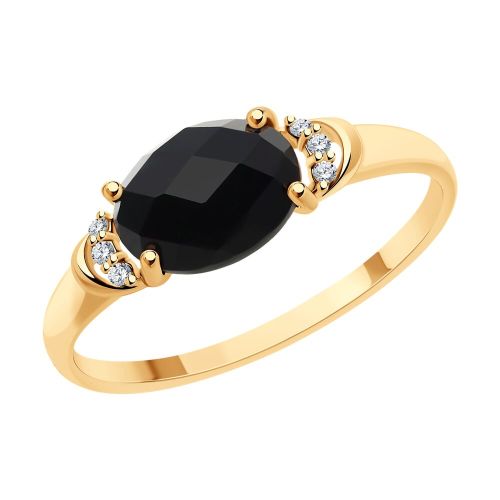 Кольцо из красного золота с бриллиантом и агатом р. 18,5 SOKOLOV Diamonds