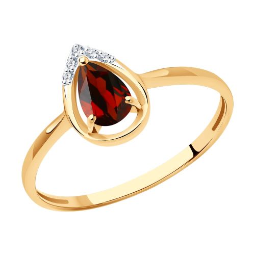 Кольцо из красного золота с бриллиантом и гранатом р. 17,5 SOKOLOV Diamonds