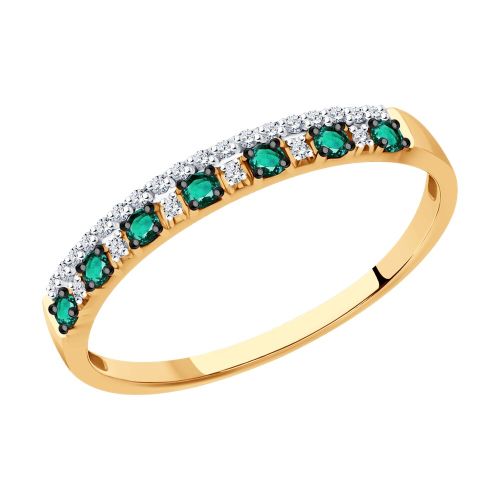 Кольцо из красного золота с бриллиантом и изумрудом р. 16 SOKOLOV Diamonds