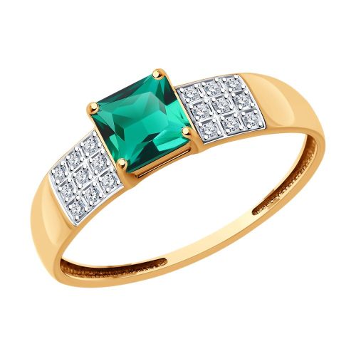 Кольцо из красного золота с бриллиантом и изумрудом р. 17 SOKOLOV Diamonds