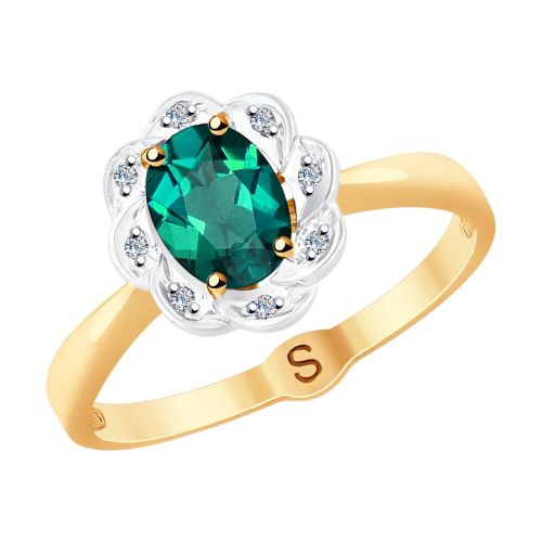 Кольцо из красного золота с бриллиантом и изумрудом р. 18,5 SOKOLOV Diamonds