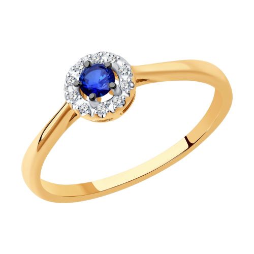 Кольцо из красного золота с бриллиантом и сапфиром р.16.5 SOKOLOV Diamonds