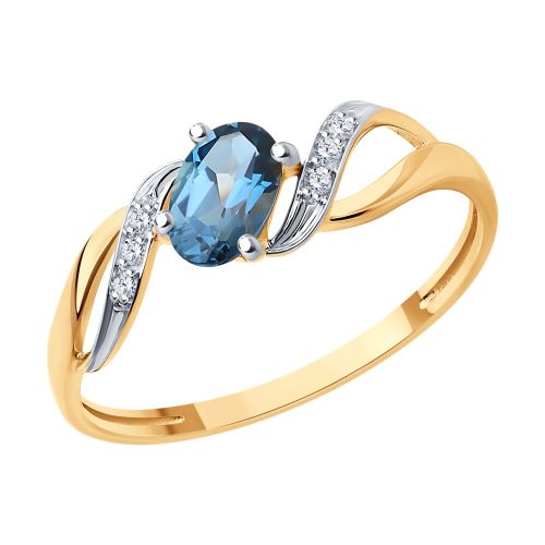 Кольцо из красного золота с бриллиантом и топазом р. 17,5 SOKOLOV Diamonds