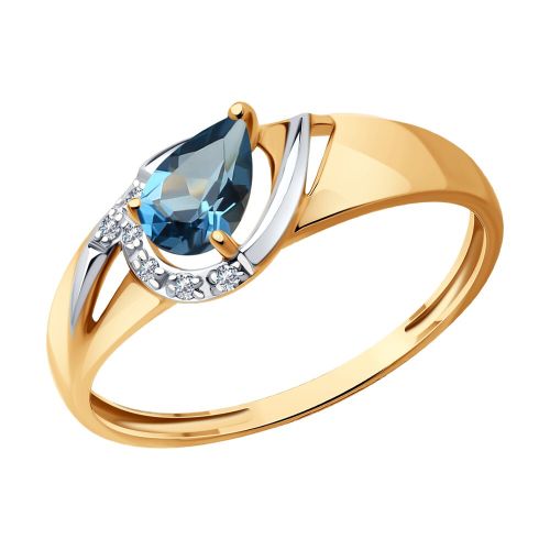 Кольцо из красного золота с бриллиантом и топазом р. 18,5 SOKOLOV Diamonds