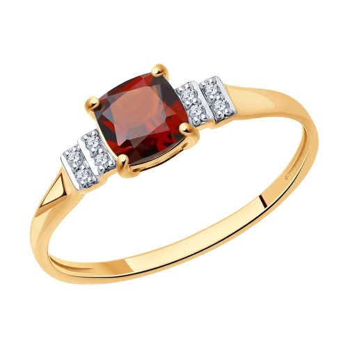 Кольцо из красного золота с бриллиантом/гранатом р. 16,5 SOKOLOV Diamonds