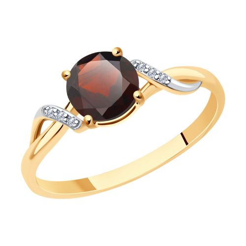 Кольцо из красного золота с бриллиантом/гранатом р. 17 SOKOLOV Diamonds