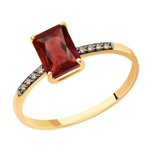 Кольцо из красного золота с бриллиантом/гранатом р. 18,5 SOKOLOV Diamonds