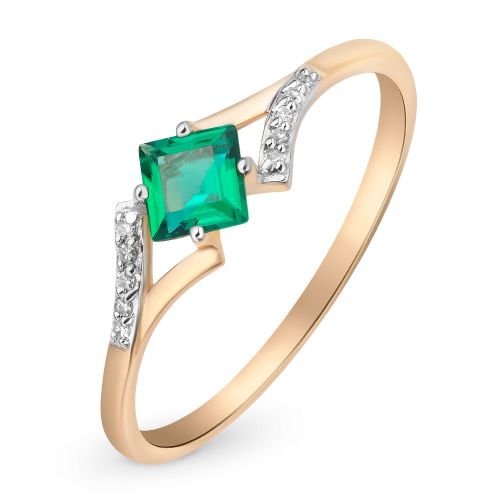 Кольцо из красного золота с бриллиантом/изумрудом искусственным р. 17,5 585Gold