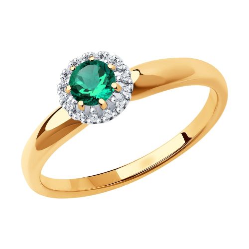 Кольцо из красного золота с бриллиантом/изумрудом р. 15 SOKOLOV Diamonds