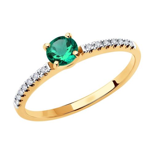 Кольцо из красного золота с бриллиантом/изумрудом р. 15,5 SOKOLOV Diamonds