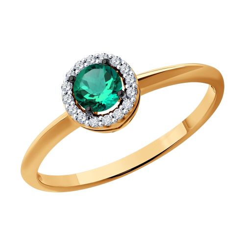 Кольцо из красного золота с бриллиантом/изумрудом р. 16,5 Diamant