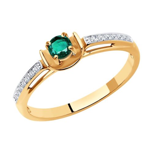 Кольцо из красного золота с бриллиантом/изумрудом р. 16,5 SOKOLOV Diamonds