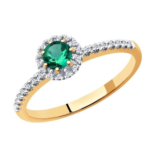 Кольцо из красного золота с бриллиантом/изумрудом р. 17 SOKOLOV Diamonds