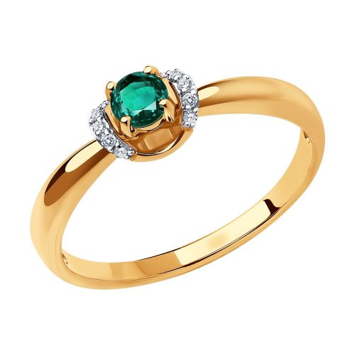 Кольцо из красного золота с бриллиантом/изумрудом р. 17,5 SOKOLOV Diamonds