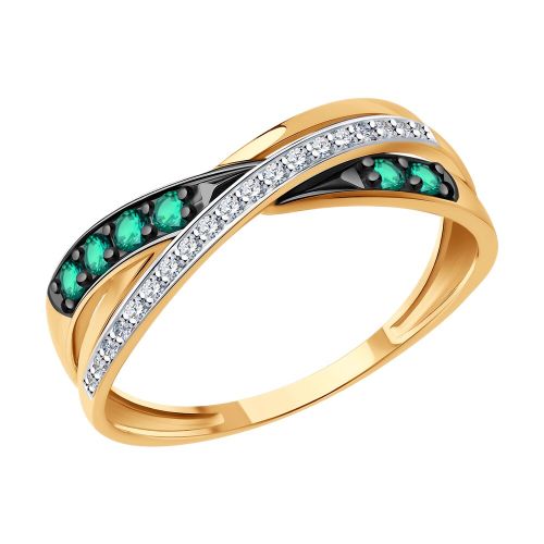 Кольцо из красного золота с бриллиантом/изумрудом р. 18 SOKOLOV Diamonds