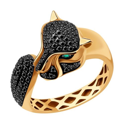 Кольцо из красного золота с бриллиантом/изумрудом р. 19 SOKOLOV Diamonds