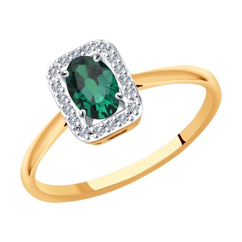 Кольцо из красного золота с бриллиантом/изумрудом р. 19,5 SOKOLOV Diamonds