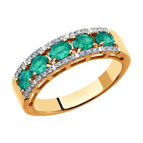Кольцо из красного золота с бриллиантом/изумрудом р. 21 SOKOLOV Diamonds