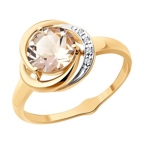 Кольцо из красного золота с бриллиантом/морганитом р. 16,5 SOKOLOV Diamonds