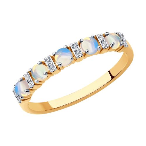 Кольцо из красного золота с бриллиантом/опалом р. 17 SOKOLOV Diamonds