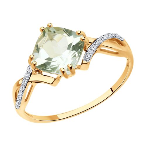 Кольцо из красного золота с бриллиантом/празиолитом р. 17 SOKOLOV Diamonds