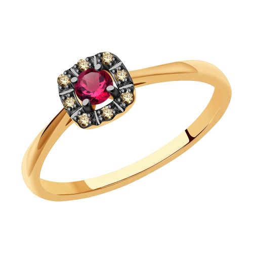 Кольцо из красного золота с бриллиантом/рубином р. 15,5 SOKOLOV Diamonds