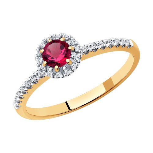 Кольцо из красного золота с бриллиантом/рубином р. 16,5 SOKOLOV Diamonds