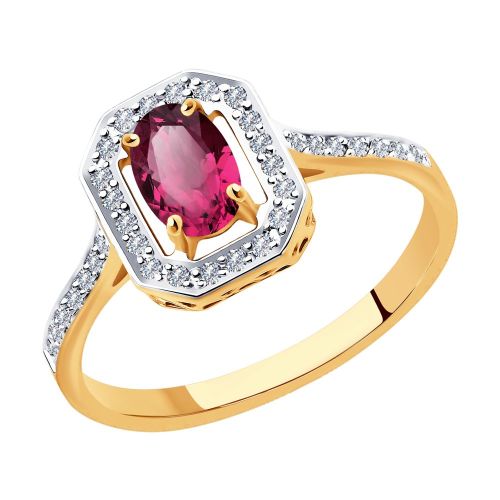 Кольцо из красного золота с бриллиантом/рубином р. 17 SOKOLOV Diamonds