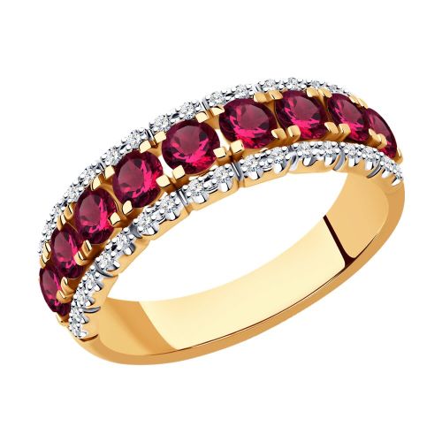 Кольцо из красного золота с бриллиантом/рубином р. 19 SOKOLOV Diamonds