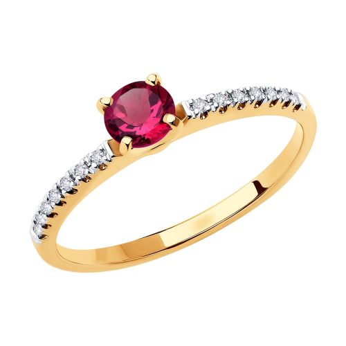 Кольцо из красного золота с бриллиантом/рубином р. 19,5 SOKOLOV Diamonds