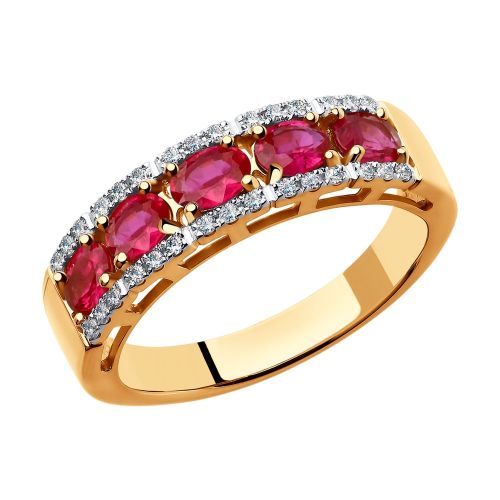 Кольцо из красного золота с бриллиантом/рубином р. 20 SOKOLOV Diamonds
