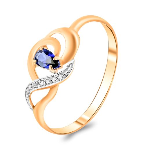 Кольцо из красного золота с бриллиантом/сапфиром искусственным р. 17 585Gold