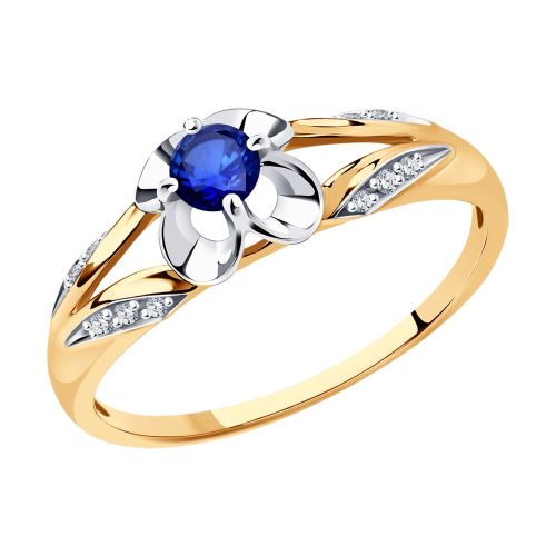 Кольцо из красного золота с бриллиантом/сапфиром р. 16,5 SOKOLOV Diamonds