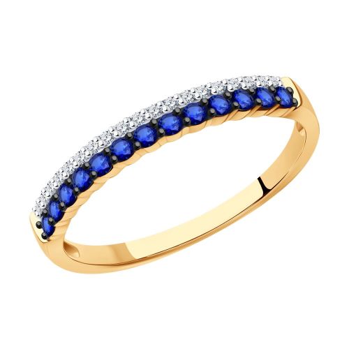 Кольцо из красного золота с бриллиантом/сапфиром р. 17,5 SOKOLOV Diamonds