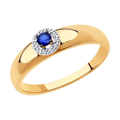 Кольцо из красного золота с бриллиантом/сапфиром р. 18 Diamant