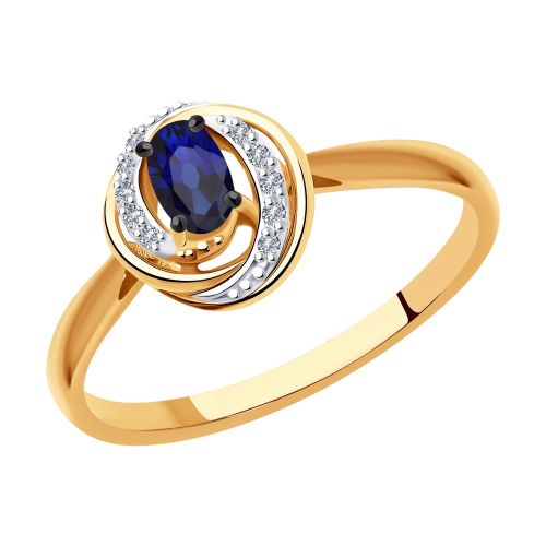 Кольцо из красного золота с бриллиантом/сапфиром р. 19 SOKOLOV Diamonds