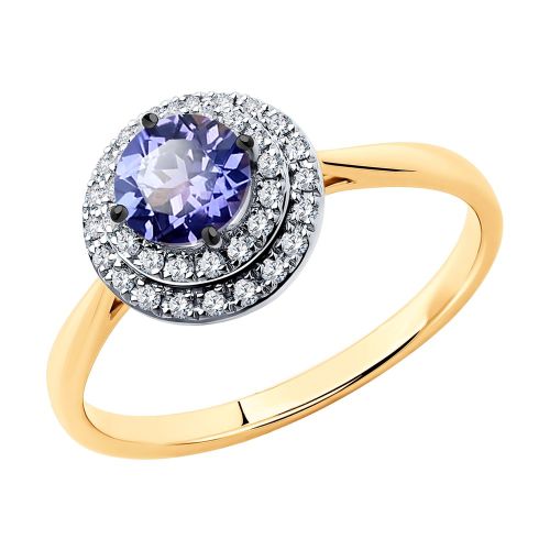 Кольцо из красного золота с бриллиантом/танзанитом р. 16,5 SOKOLOV Diamonds
