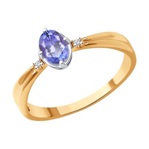 Кольцо из красного золота с бриллиантом/танзанитом р. 17 Diamant
