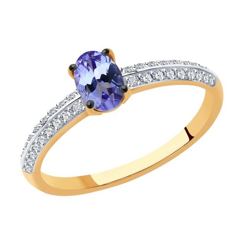 Кольцо из красного золота с бриллиантом/танзанитом р. 17 SOKOLOV Diamonds