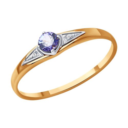 Кольцо из красного золота с бриллиантом/танзанитом р. 17,5 Diamant