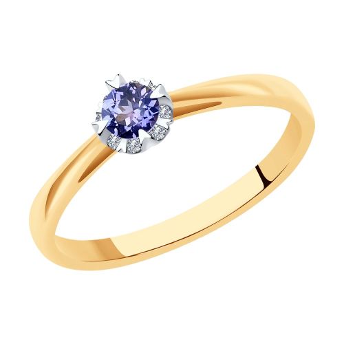 Кольцо из красного золота с бриллиантом/танзанитом р. 18 SOKOLOV Diamonds