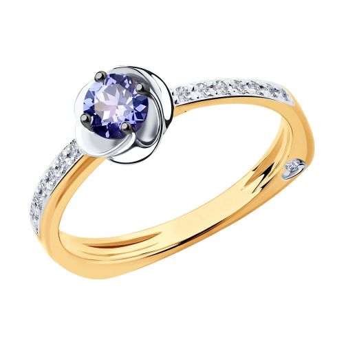 Кольцо из красного золота с бриллиантом/танзанитом р. 19,5 SOKOLOV Diamonds